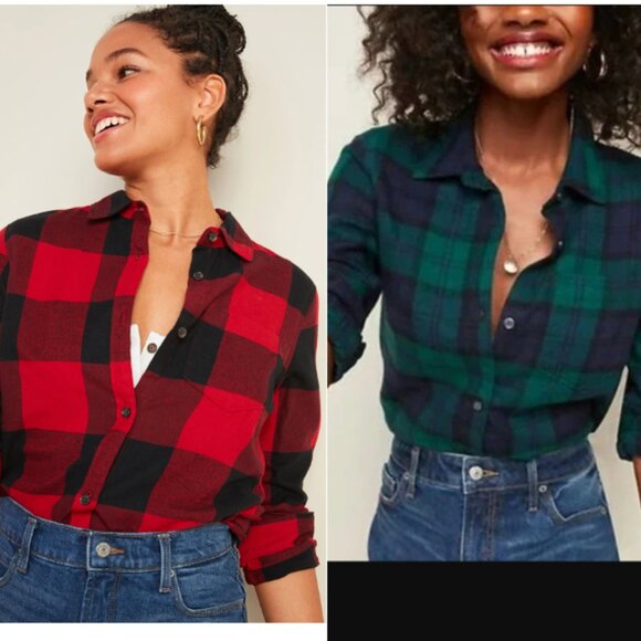 Old Navy Tops - Old Navy The Classic Shirt Bundle Womens Size Medium Flannel Plaid Blue Red